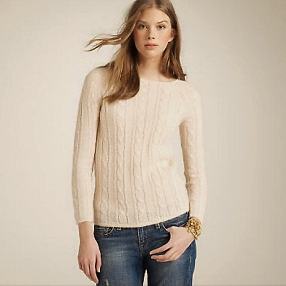 S J. CREW BARELY BLUSH WOOL & MOHAIR BLEND SEMI•SHEER DOLCE CABLE KNIT TOP